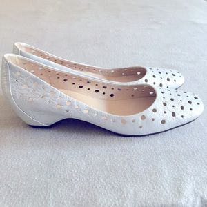 Biviel Silver Cracked Leather Perforated Pumps, size 37.5